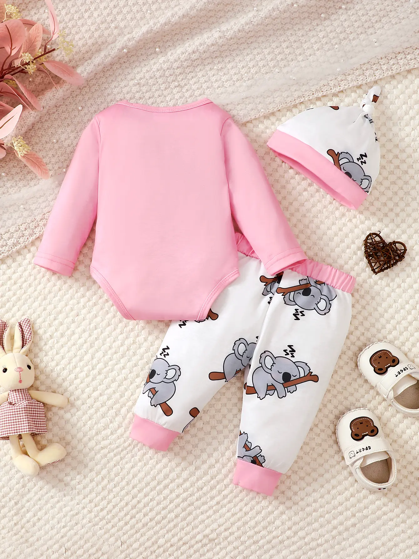 0-18 Months Newborn Baby Cute Koala Jumpsuit+Pants+Hat Three Piece Set Baby girl Spring and autumn set Baby Clothing