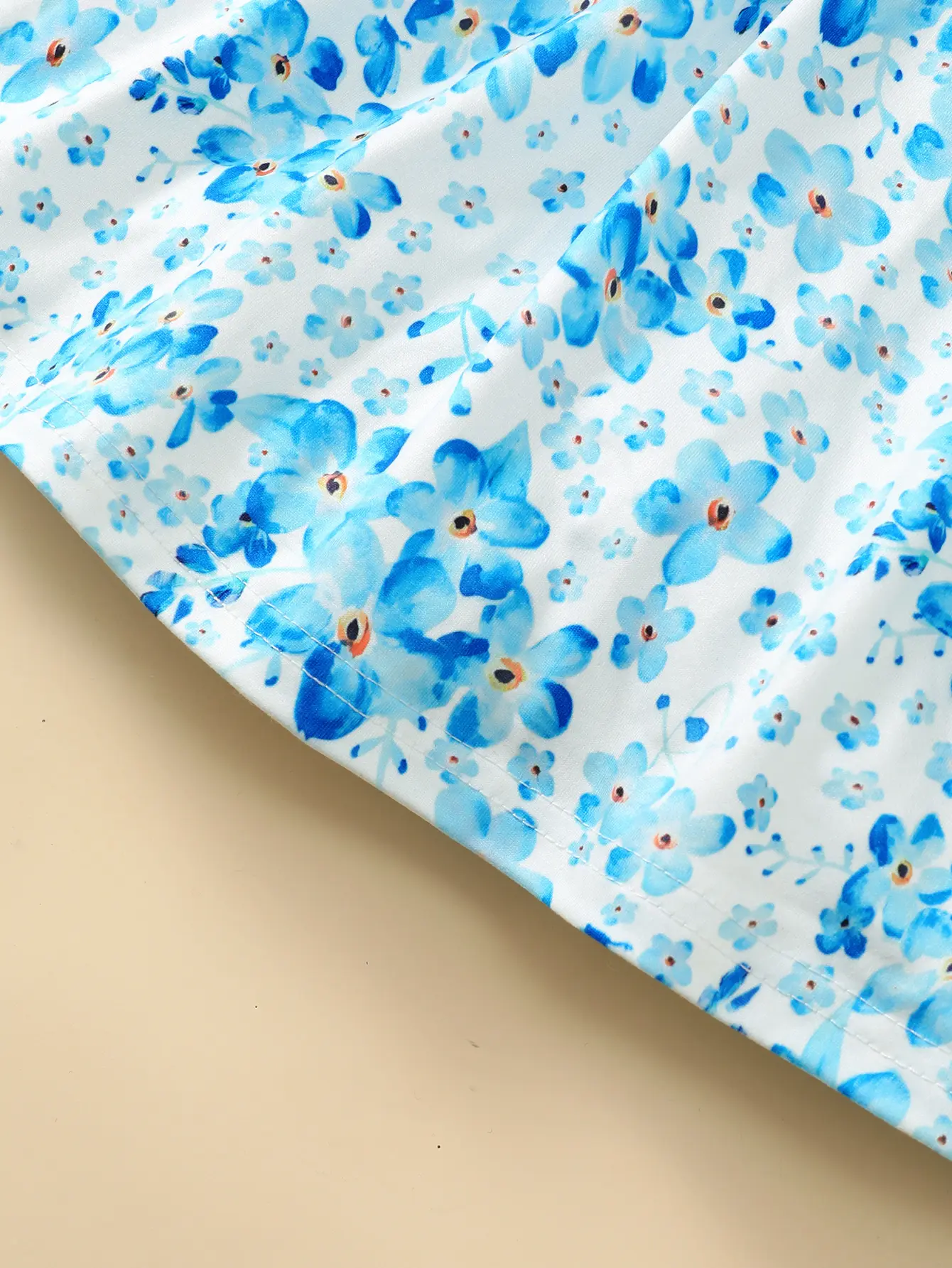 Children Girls' Autumn Dress Blue Tie-dyed Floral Long sleeved Dress Suitable for Daily Casual Clothing of 2-7Year-old Girls