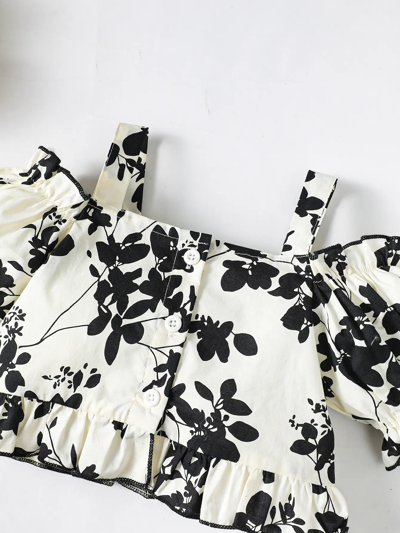 2Pcs Toddler Baby girl Small Floral One Shoulder Top+Black Flared Pants Fashion Set fit 0-3 Years Little Girlsummer Set