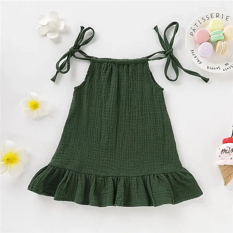 Children's Clothing Girl Solid Color Tie up Bow Dress, Suitable for 1-5 Year Old Girls Going out for Summer Fashion Dress