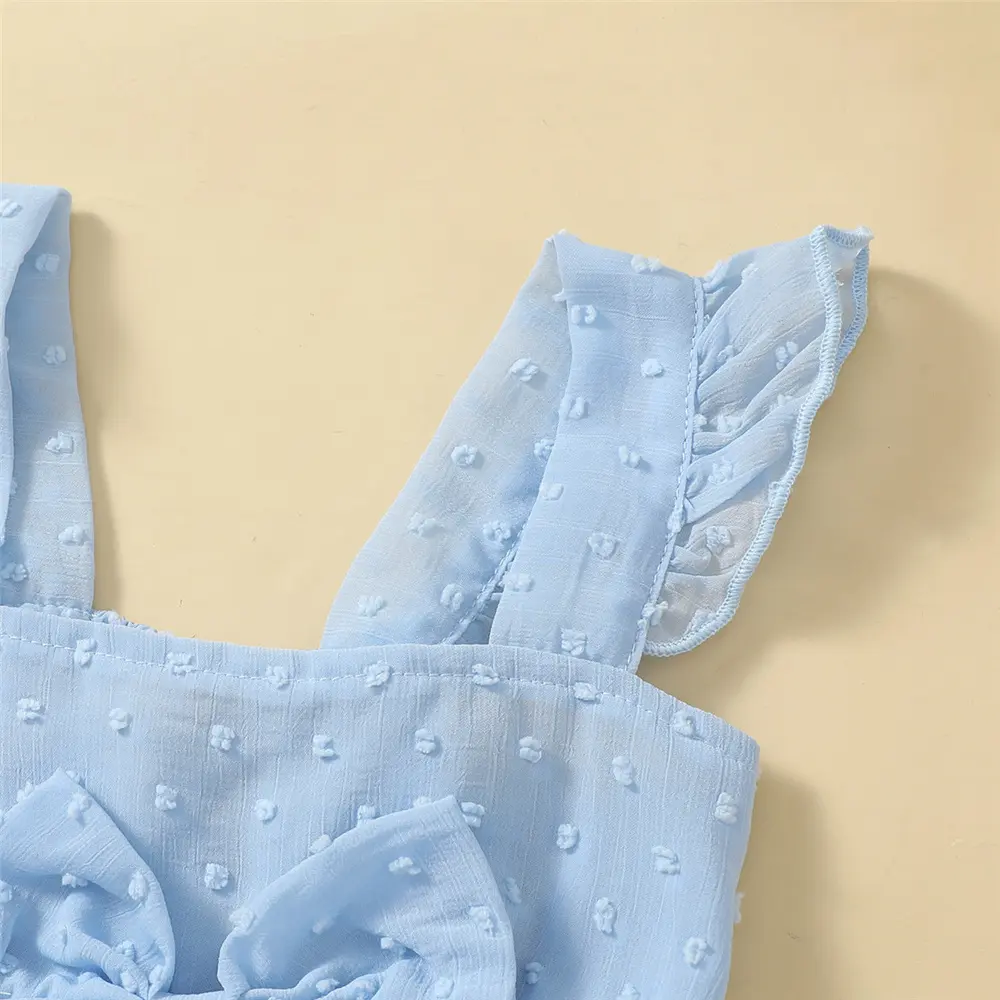 1-6 Year Children's Girls Summer Suspender Dress Blue Bow Chiffon Ruffle Fashionable Dress Girls Seaside Vacation Party Dress