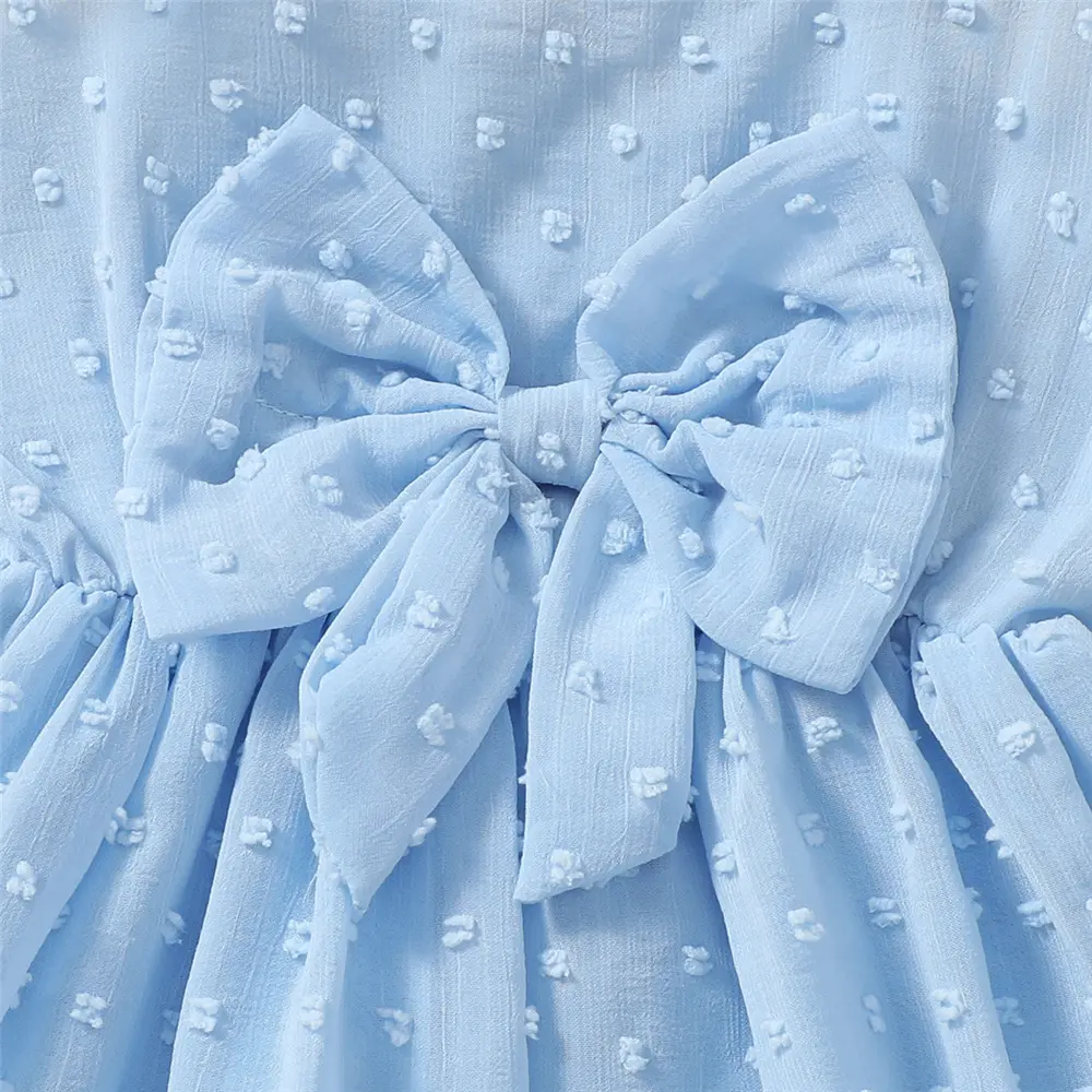 1-6 Year Children's Girls Summer Suspender Dress Blue Bow Chiffon Ruffle Fashionable Dress Girls Seaside Vacation Party Dress
