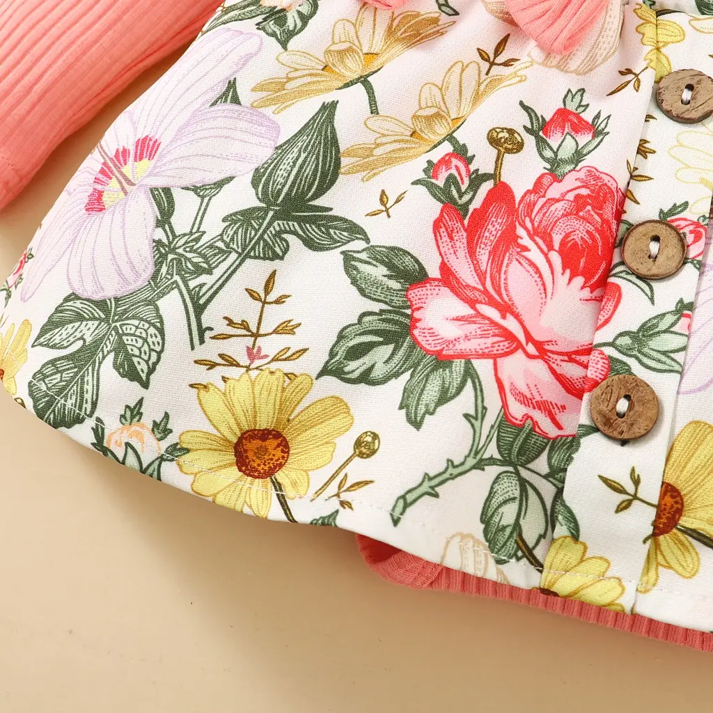 0-18 Months Newborn Baby Girl Clothes Baby Flower Romper Dress Long Sleeves Bodysuit+Headband Infant Girl 2PCS Cute Costume
