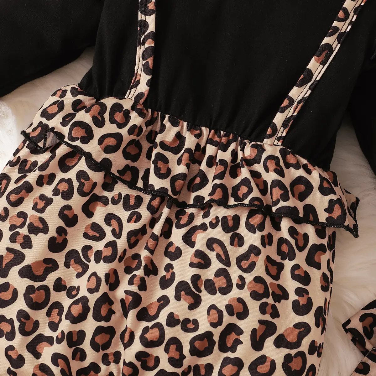 0-18 Months Newborn Baby Girl Romper Leopard Ruffle Fly Sleeve Long Sleeve Bodysuit Bowknot Headband Spring Autumn 2PCS Outfits