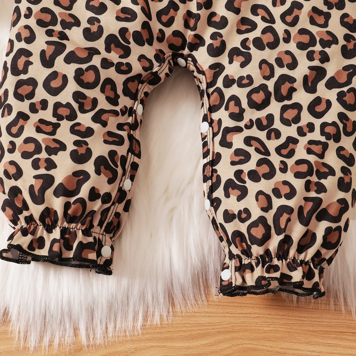 0-18 Months Newborn Baby Girl Romper Leopard Ruffle Fly Sleeve Long Sleeve Bodysuit Bowknot Headband Spring Autumn 2PCS Outfits