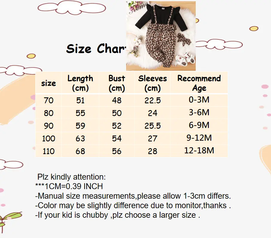 0-18 Months Newborn Baby Girl Romper Leopard Ruffle Fly Sleeve Long Sleeve Bodysuit Bowknot Headband Spring Autumn 2PCS Outfits