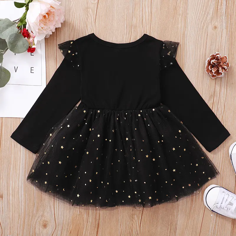 0-24 Months Baby Girl Princess Dress Letter Printed Tulle Star Fashion Dress Baby Girl Spring and Autumn Party Dress