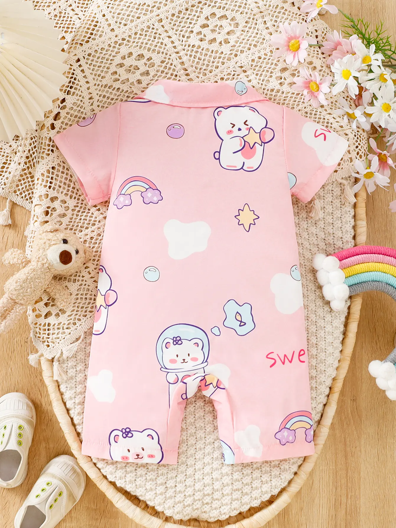 Summer Baby girl Bodysuit Cute Cartoon Print Short sleeved Bodysuit suitable for 0-18 Month old Baby Girls Crawling Clothes