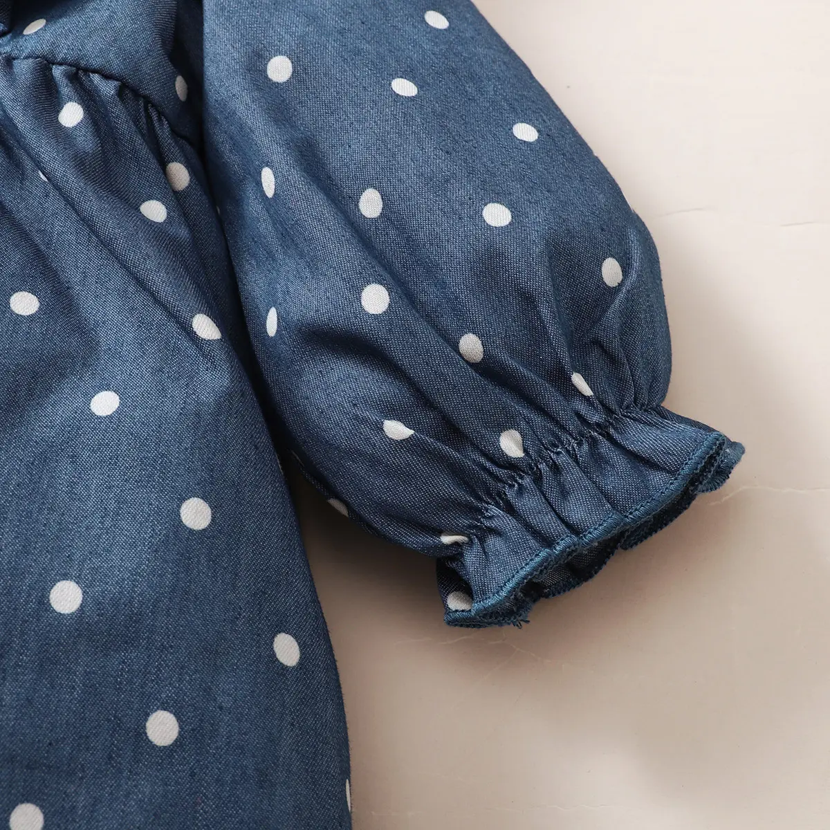 Baby girl Long sleeved Dress Blue Ruffled Edges Polka Dots Fashionable Casual Dress Suitable for Toddler Baby Girl 0-24 Months