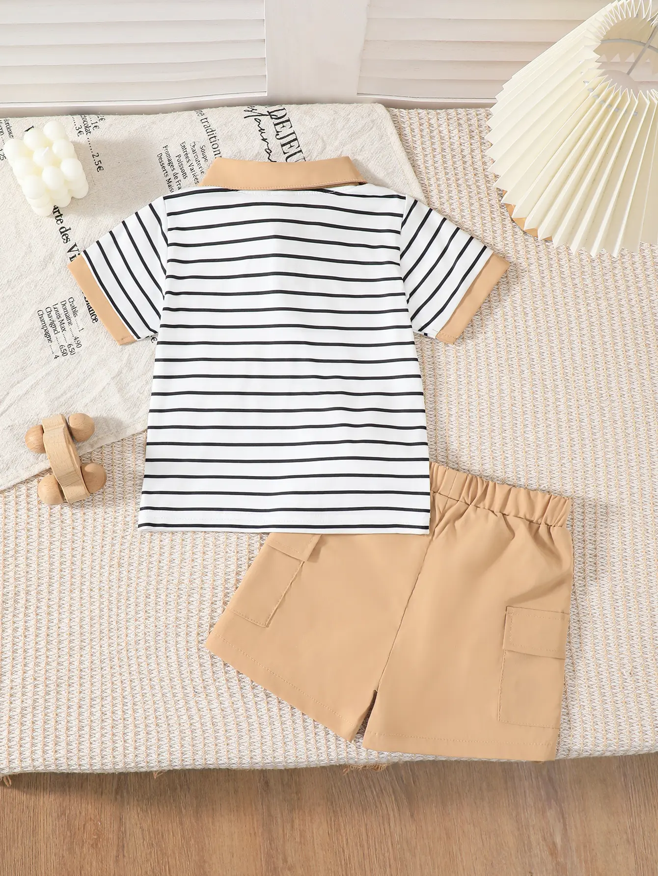 2025 Baby Boys Summer Set with Collar Striped Short Sleeves and Shorts Two Piece Set Suitable for 0-3 Year Toddlers Baby Boys