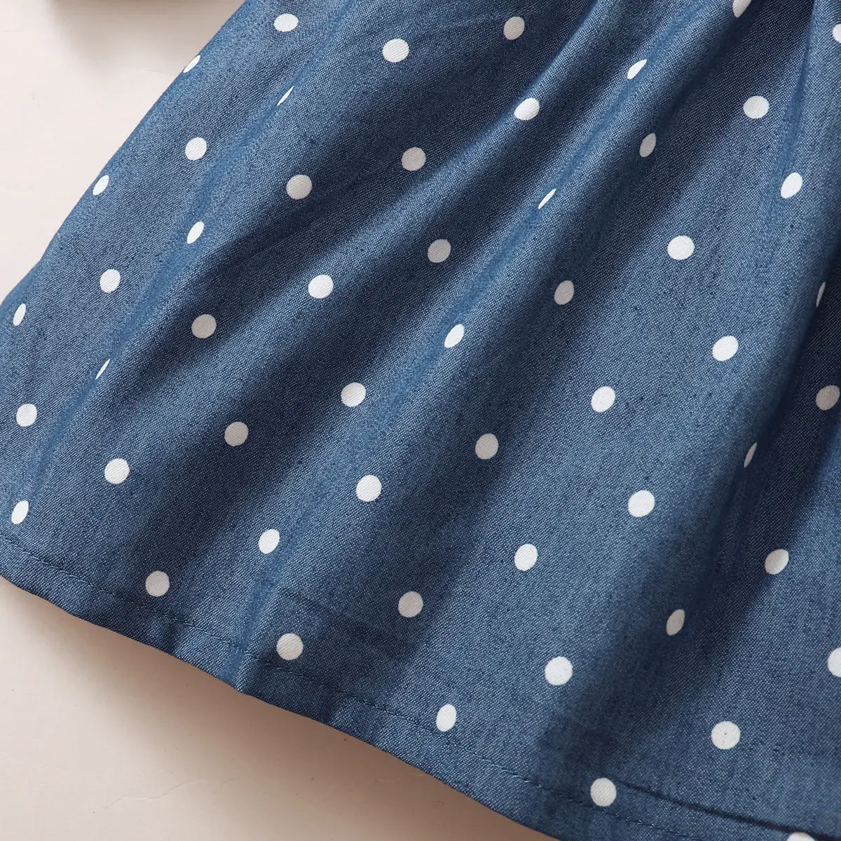 Baby girl Long sleeved Dress Blue Ruffled Edges Polka Dots Fashionable Casual Dress Suitable for Toddler Baby Girl 0-24 Months