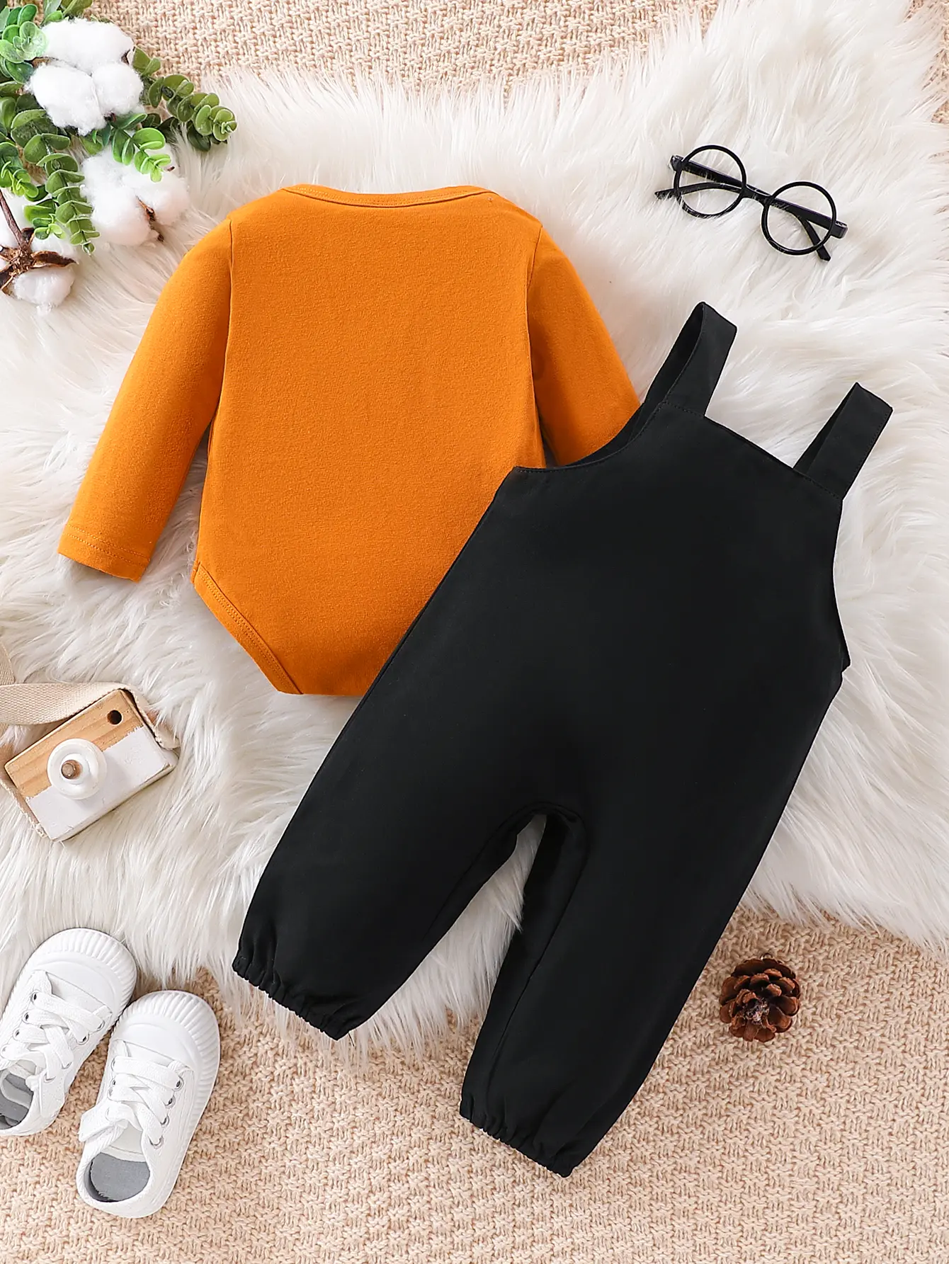 2Pcs Newborn Baby Boy Solid Color Long Sleeve Cartoon Lion Printed Strap Pants Set 0-18 Months Baby Boy Spring Autumn Casual Set