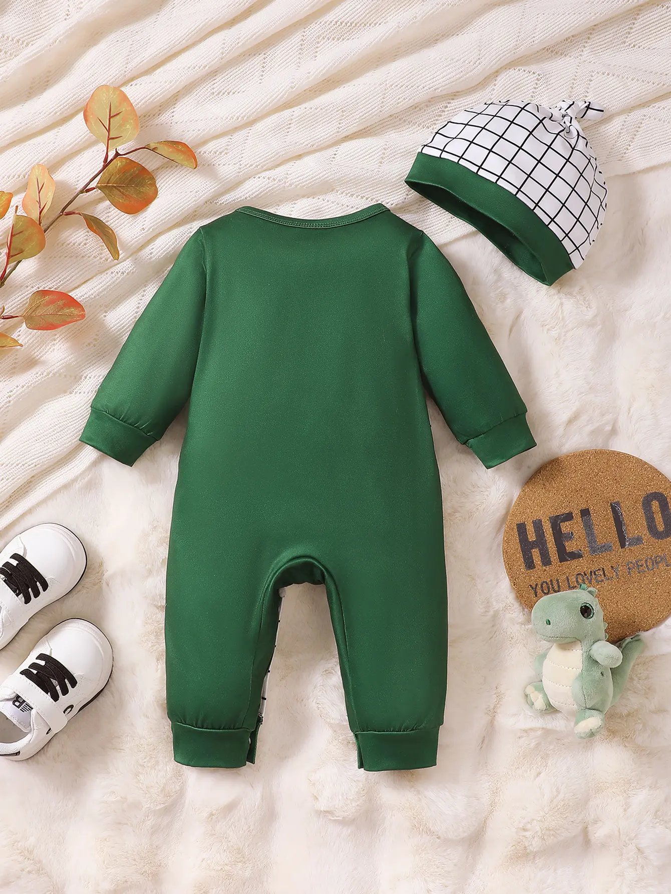 2Pcs Baby boy Bodysuit Cartoon Green Dinosaur print Bodysuit+hat for 0-18 Month Baby Boys in spring and autumn Crawling clothes