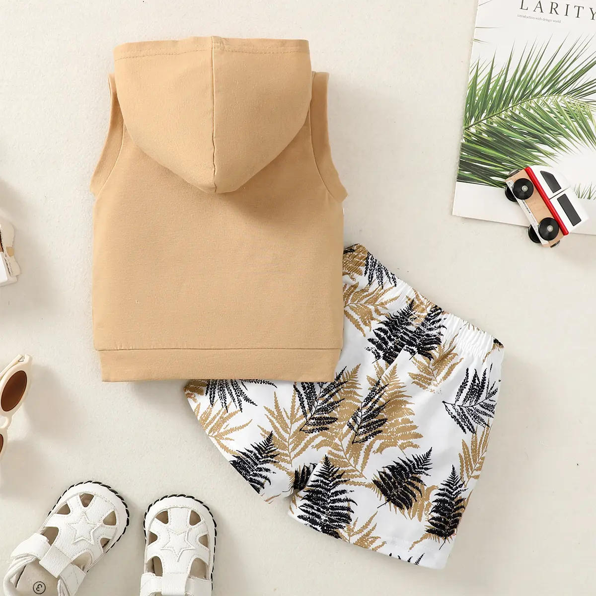 2Pcs Baby boy Casual Set Hooded Maple Leaf Print Sleeveless Top+Shorts Set 0-24 Months Toddler Baby boy Sports Style Clothing