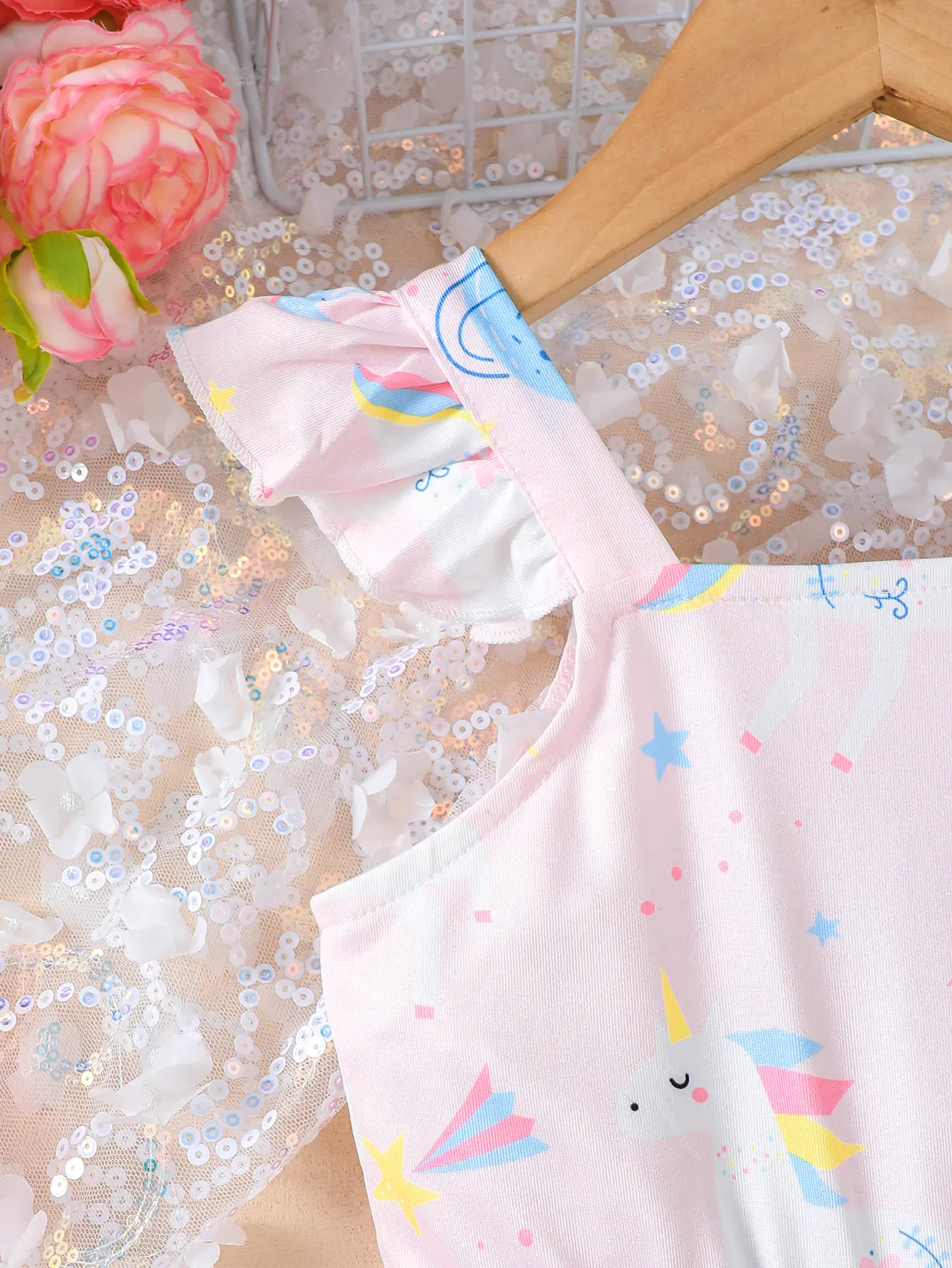4-7 Year old Girls' Summer Camisole Dress with Pink Unicorn Print Fashion dress+love Bag 2Pcs Little girl Dress