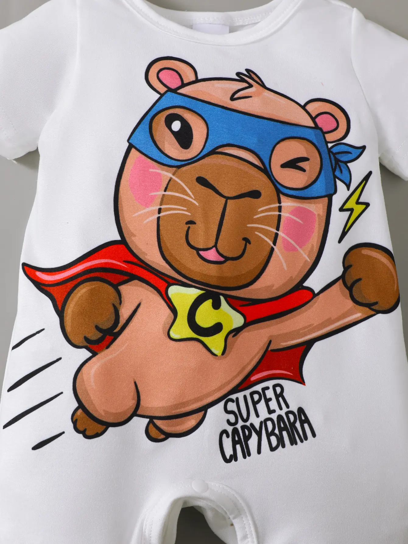 Newborn Male baby Summer Jumpsuit Superman Capybara Pattern Short sleeved Jumpsuit Suitable for Male Babies aged 0-18 Months