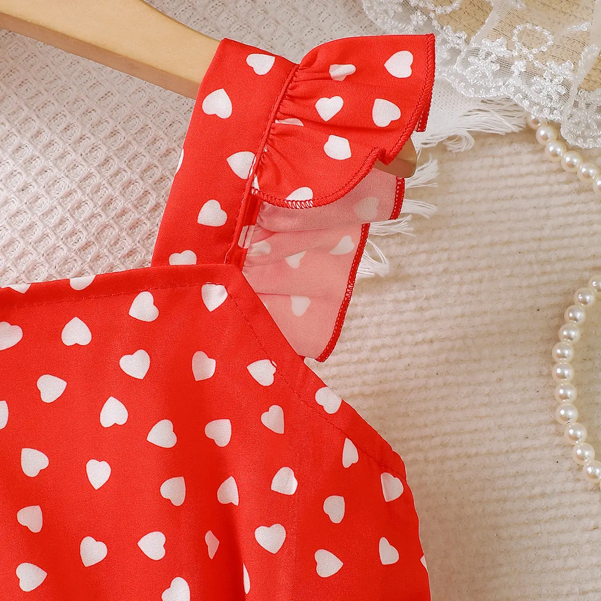 4-7 Year old Girls dress with Ruffled Heart Print and Red suspender dress, Summer Beach Dress sea connection for little girls