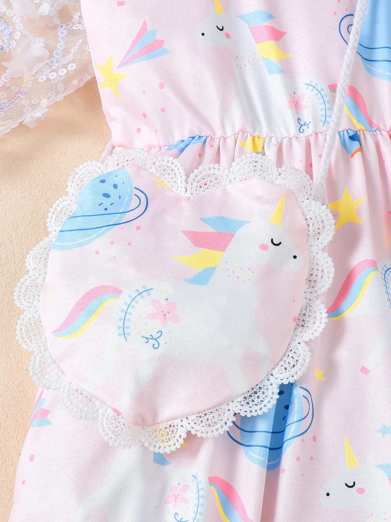 4-7 Year old Girls' Summer Camisole Dress with Pink Unicorn Print Fashion dress+love Bag 2Pcs Little girl Dress