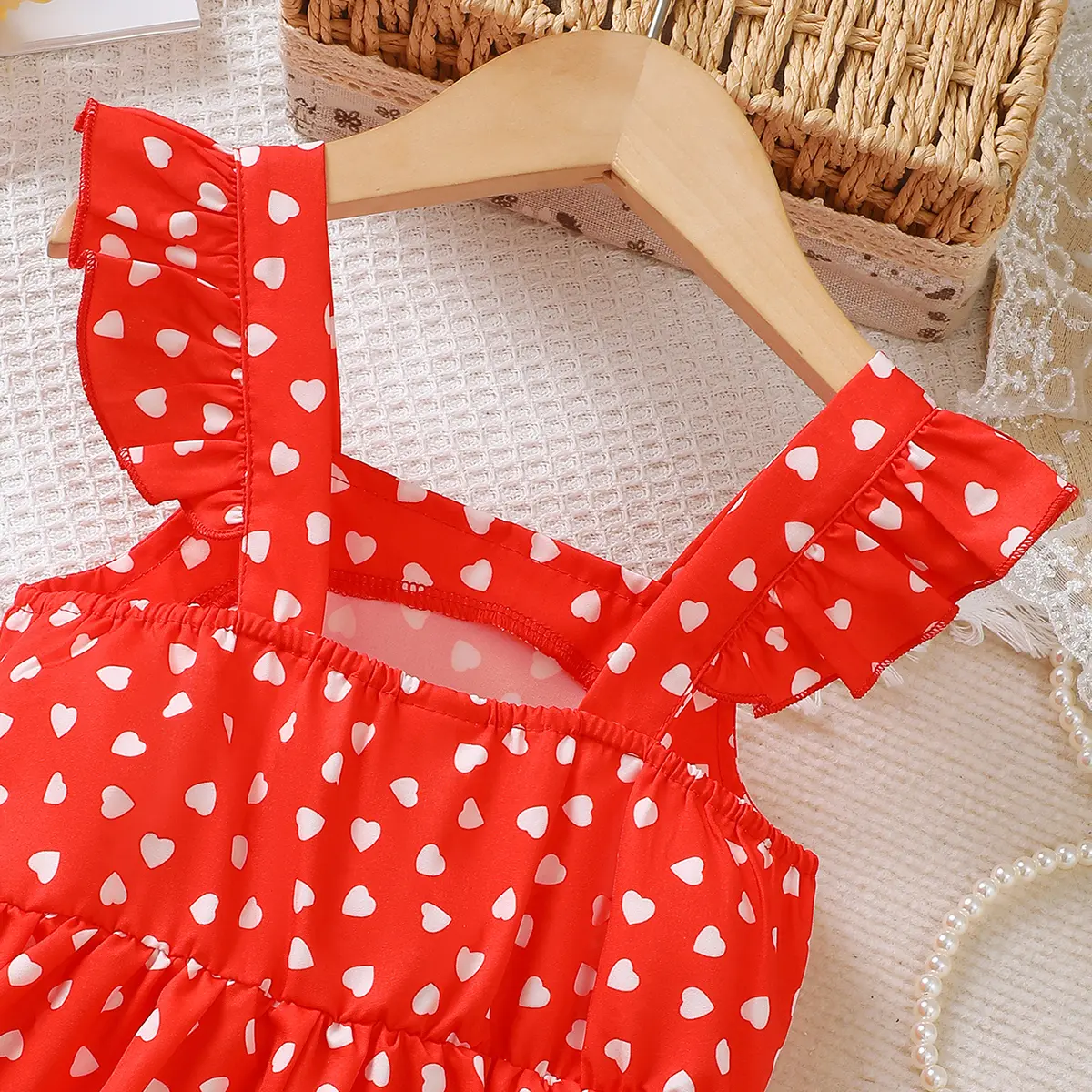 4-7 Year old Girls dress with Ruffled Heart Print and Red suspender dress, Summer Beach Dress sea connection for little girls