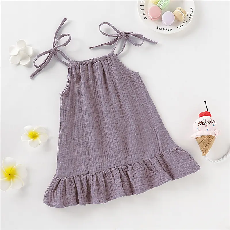 Summer Dress for Girls Lace up and Ruffled Edges Purple Dress Suitable for Cute Little girls aged 1-5, Children's clothing