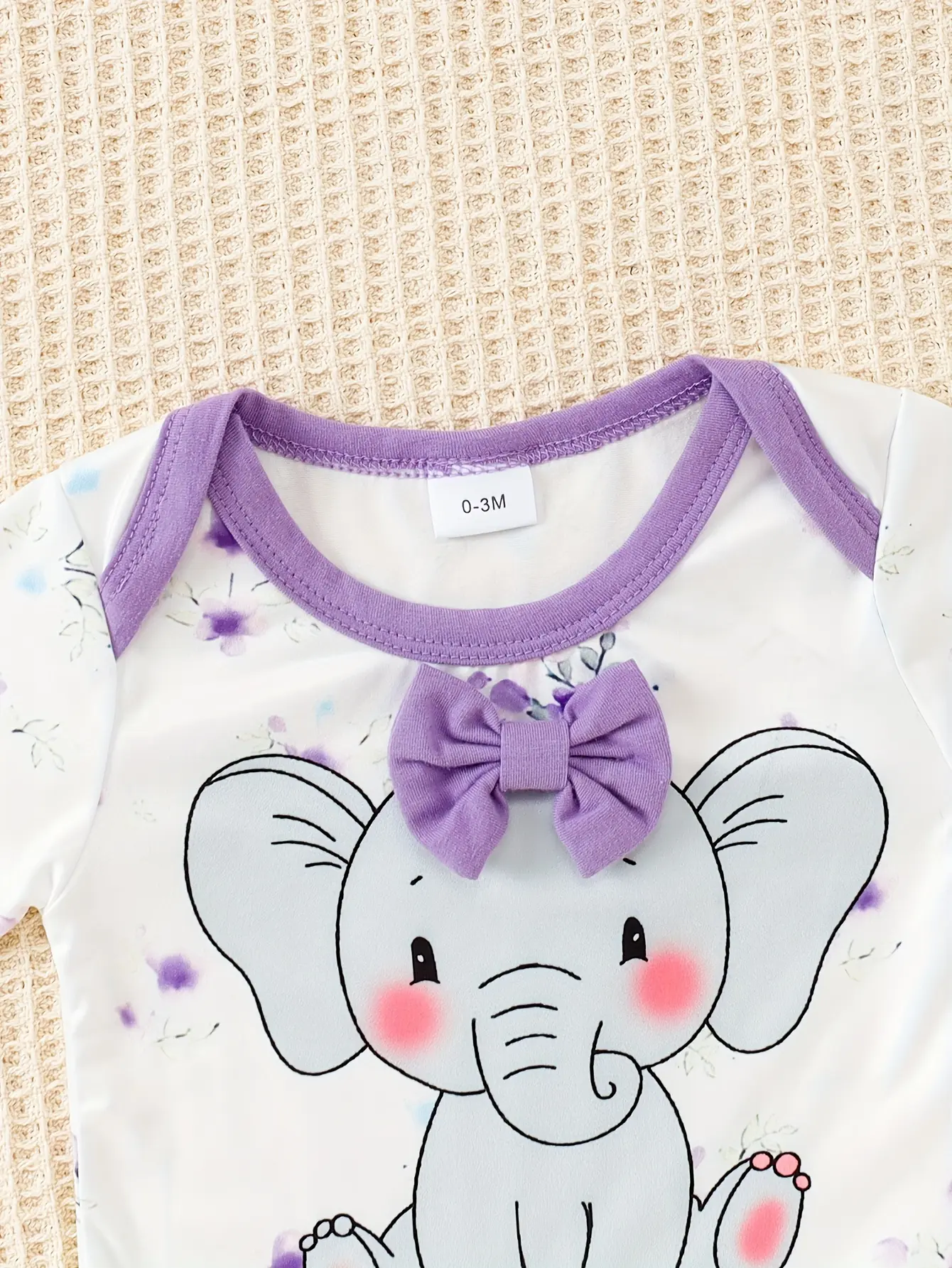 3Pcs/Set Baby girl Cute Elephant Purple Bodysuit+pants+Hat Set Suitable for Newborns aged 0-12 Months in Spring and Autumn