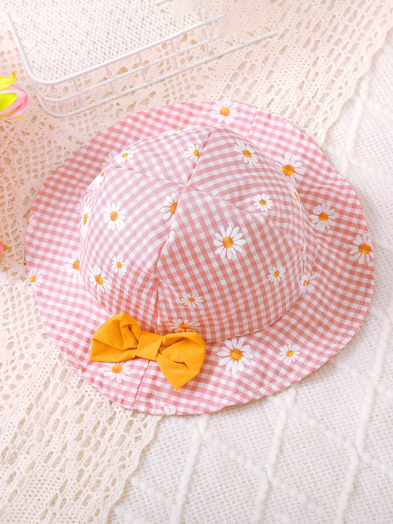 Summer Dress for Baby girls, Butterfly Knot Checkered Daisy Fashion Dress+Hat Two-piece Suitable for 0-3 Year old Toddler Dress
