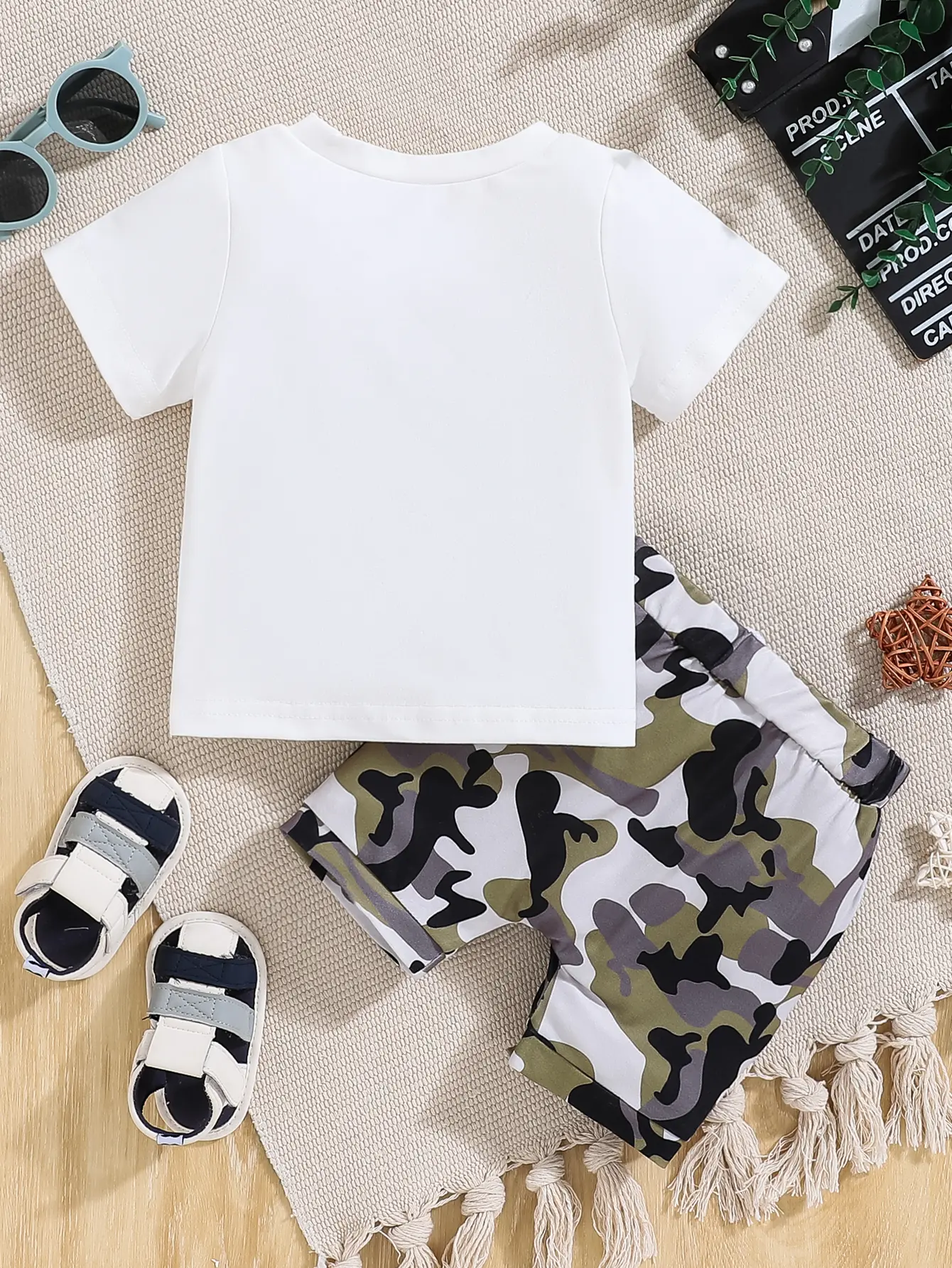 Boys' Summer Set Letter Printed Top Camouflage Short Sleeve Two Piece Set 0-3 Year Old Toddler Children's Sports and Leisure Set