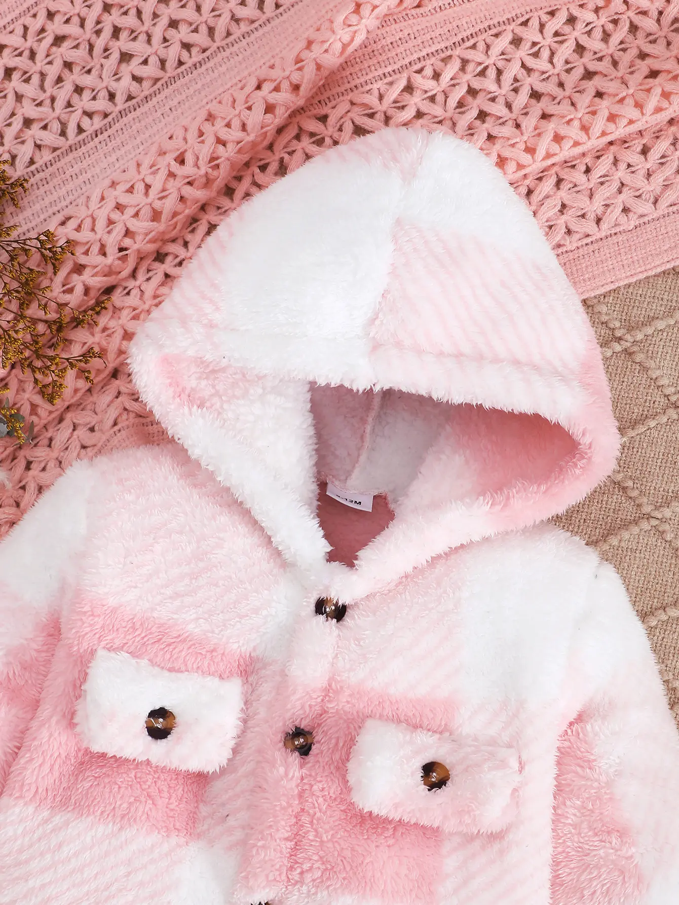 0-24 Months Baby girl Plush Hooded Color Blocked Checkered Long sleeved Jumpsuit Cute Baby girl Winter Warm Crawling Suit