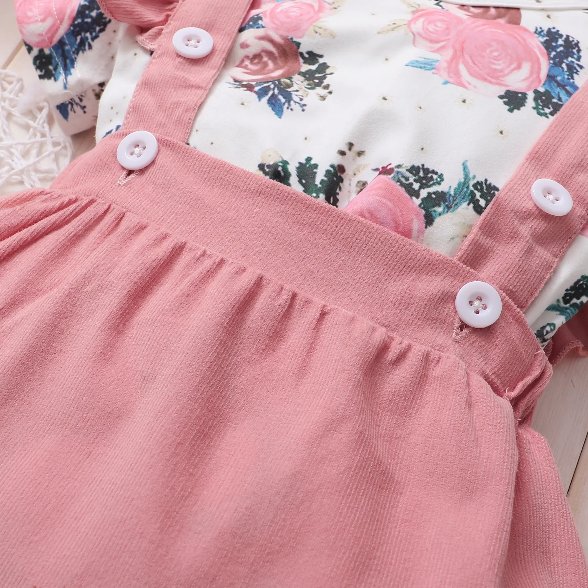 3Pcs Baby Girl Beautiful Flower Bodysuit Ruffled Shoulder Strap skirt+Headband Set 0-24 Months Toddler Baby Girl Summer Set
