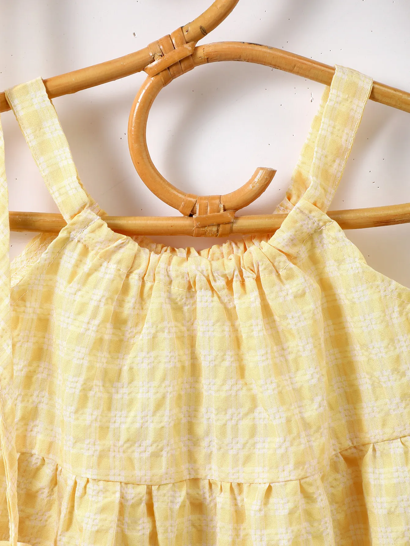 Baby girl Summer Dress Yellow Checkered Patchwork Dress Mini bag, Two pieces suitable for Cute Female Babies aged 0-24 Months