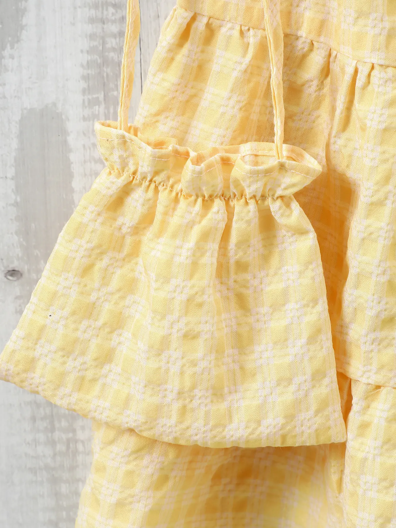 Baby girl Summer Dress Yellow Checkered Patchwork Dress Mini bag, Two pieces suitable for Cute Female Babies aged 0-24 Months