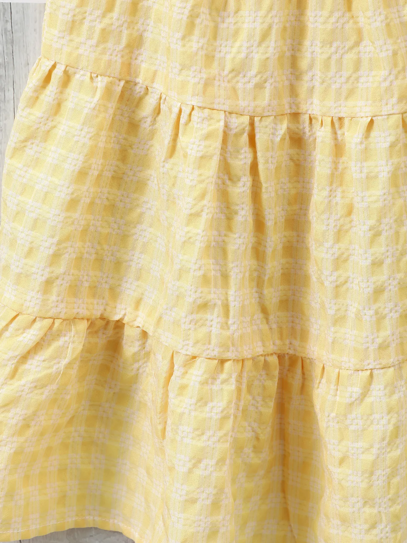 Baby girl Summer Dress Yellow Checkered Patchwork Dress Mini bag, Two pieces suitable for Cute Female Babies aged 0-24 Months
