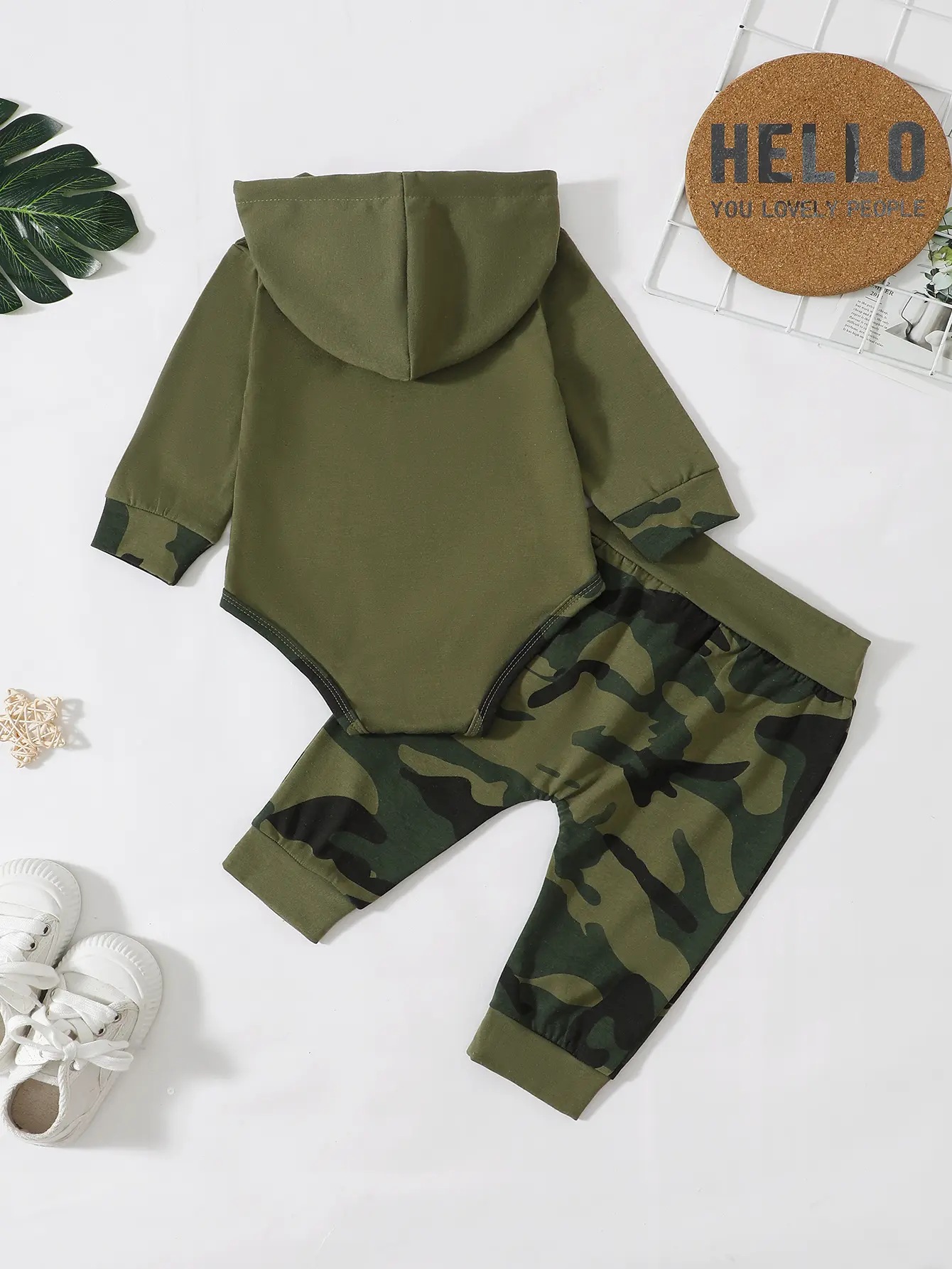 Toddler children's set boy hooded letter Bodysuit +Camouflage Pants 2Pcs/Set 0-3 Year old Boys' Spring and autumn Sports Set