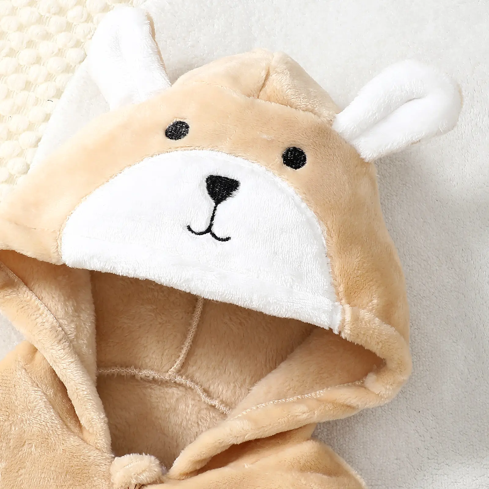 Newborn Baby boy Plush Hooded Cute Little Bear Zipper Long sleeves Bodysuit Suitable for 0-18 Months Baby Winter Crawling Suit