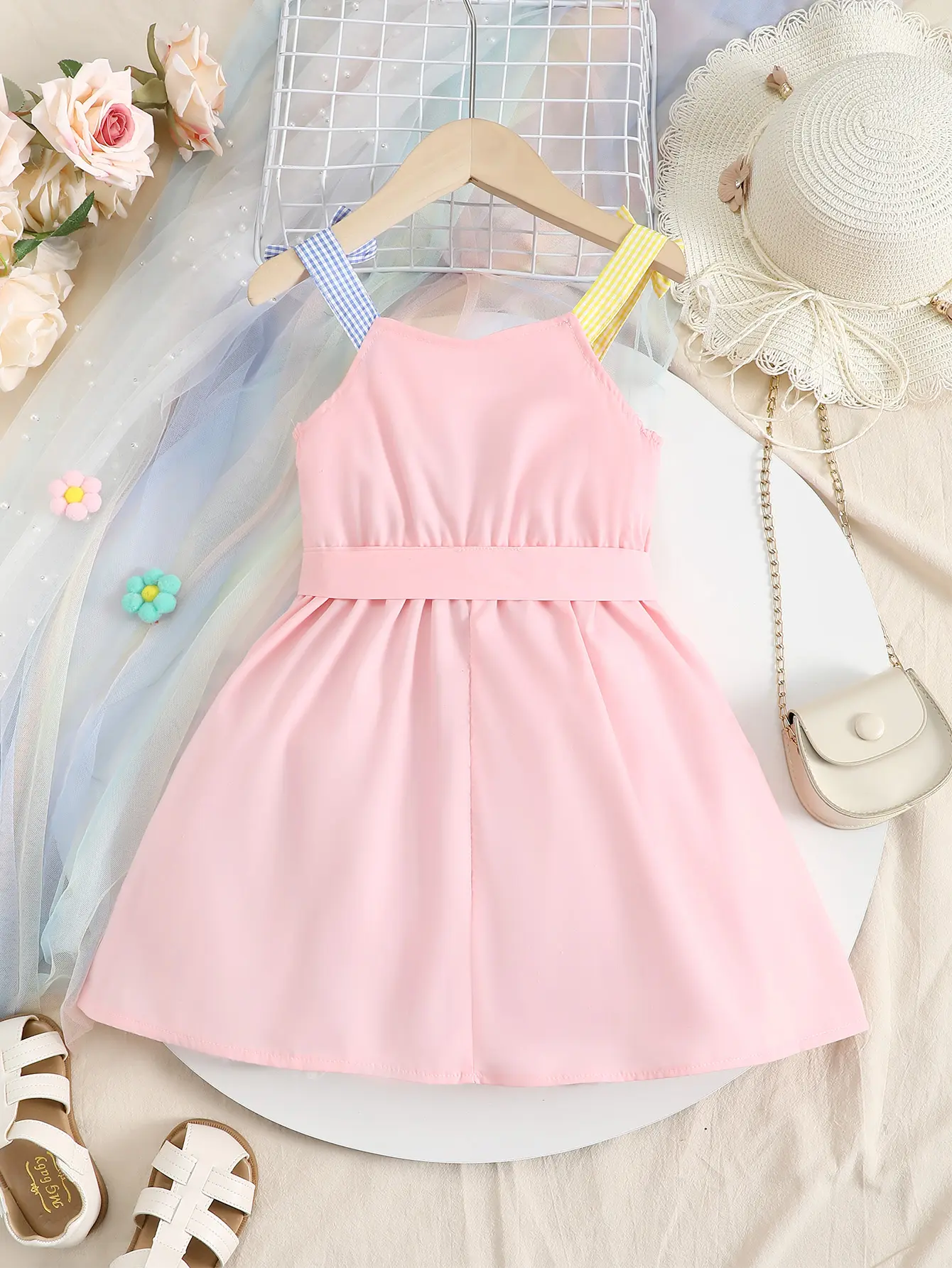 4-7 Year old Cute Girls  Dress Suspender Decal Small Pocket Fashion Dress Children Girls  Summer Casual Dress