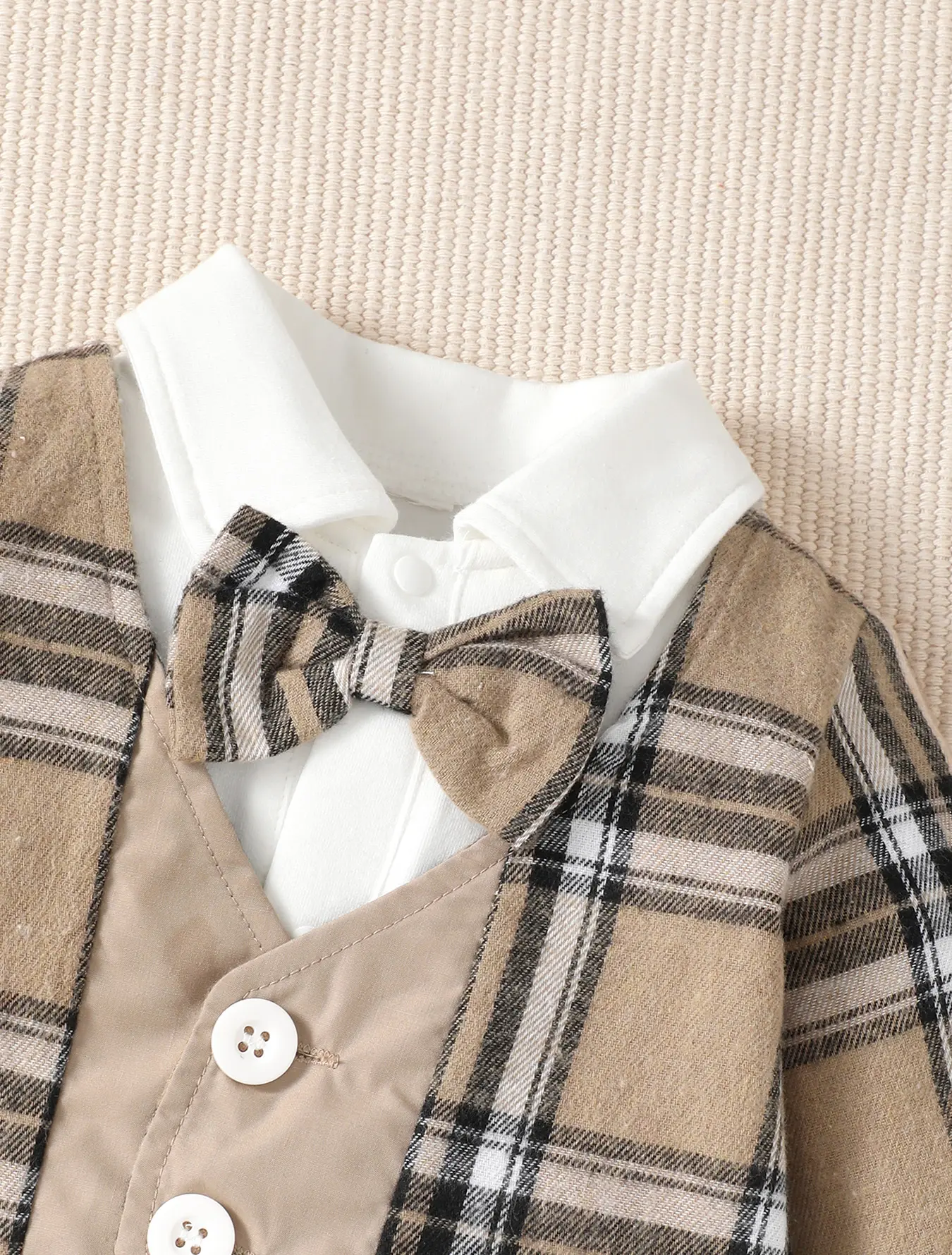 2Pcs Baby Boy Lapel Checkered Bodysuit+Hat Set fit 0-24 Months Male Baby Birthday Party Clothing Newborn Jumpsuit