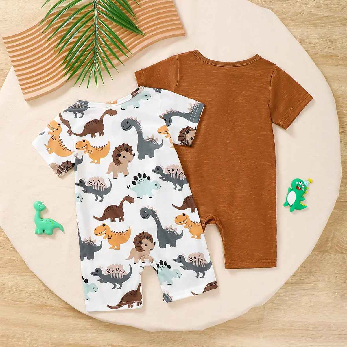 2pcs Newborn Baby boy Cartoon Dinosaur Short sleeved Bodysuit 0-18 Months old Baby Summer Crawling Suit