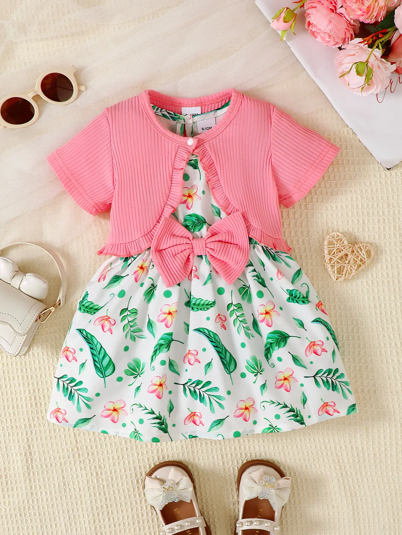 2pcs Baby Girl Dress Sleeveless Flower Princess Dress+Short Sleeve Shawl Set 0-3 Year  Toddler Summer Fashion Dress
