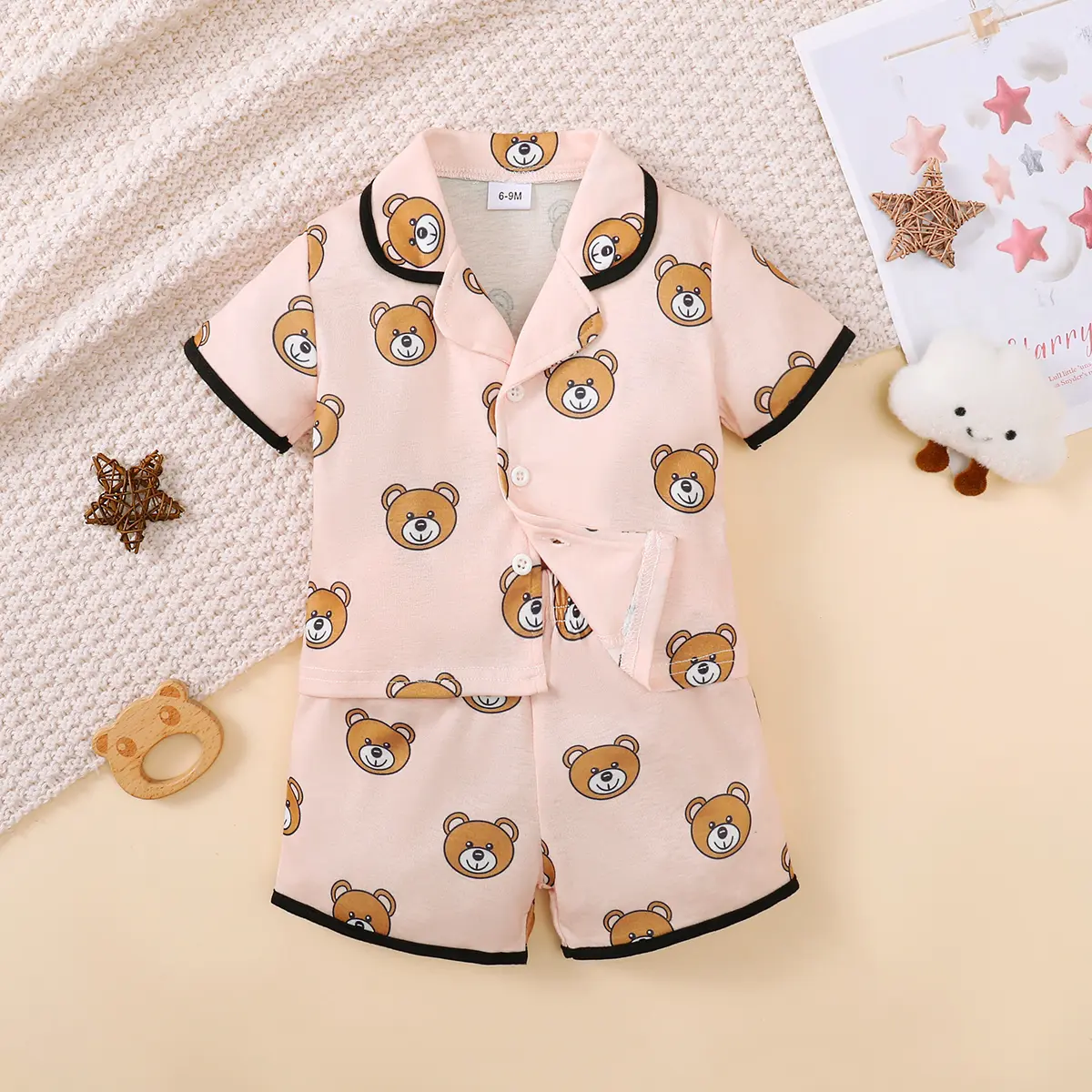 Children's Girls' Cartoon Pajamas Teddy Bear Strawberry print Short sleeved+Shorts 2Pcs/Set 0-3 Years old Cute Baby Girl Pajamas