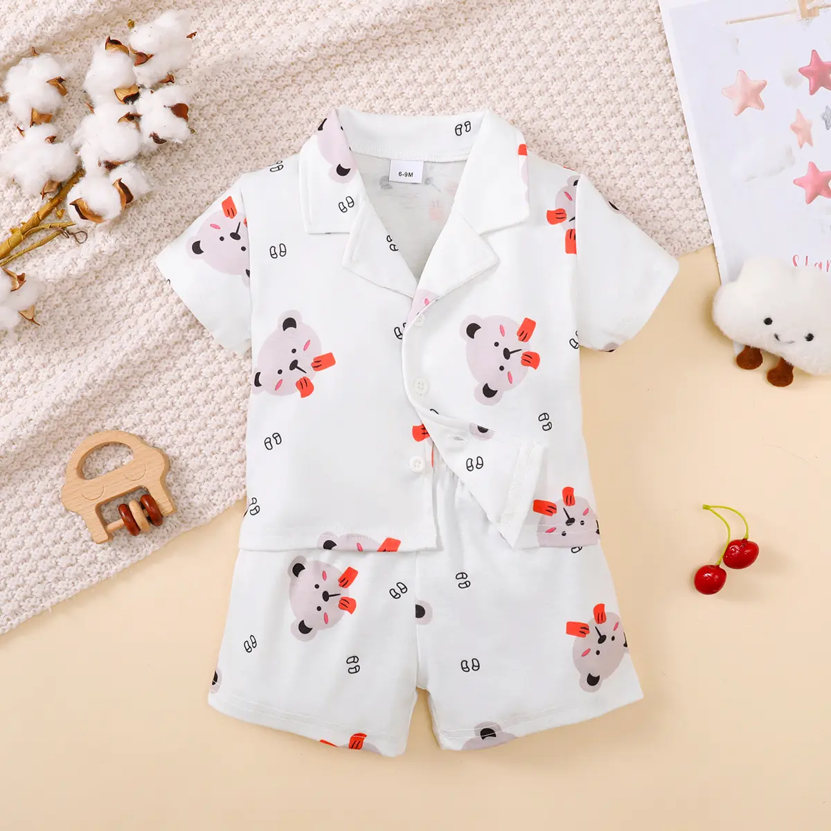Children's Girls' Cartoon Pajamas Teddy Bear Strawberry print Short sleeved+Shorts 2Pcs/Set 0-3 Years old Cute Baby Girl Pajamas