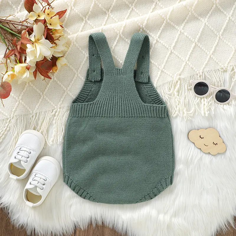 Baby Clothes Casual Green Sleeveless Knitting Newborn Boys Girls Bodysuits One Piece 0-18m Infant Netural Outfit Toddler Costume