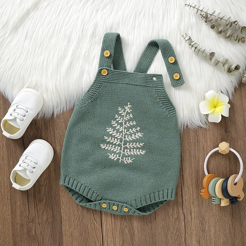 Baby Clothes Casual Green Sleeveless Knitting Newborn Boys Girls Bodysuits One Piece 0-18m Infant Netural Outfit Toddler Costume