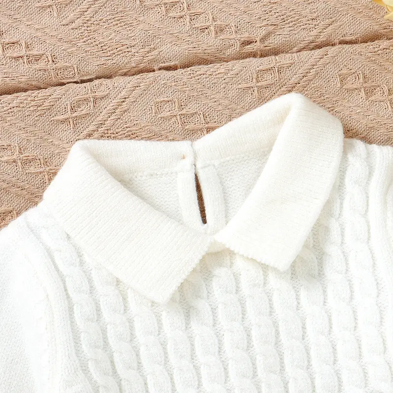 Baby Girls Dress Autumn White Long Sleeve Knitted Infant A-Line Princess Dresses Winter Outwear Toddler Children Bowknot Outfits