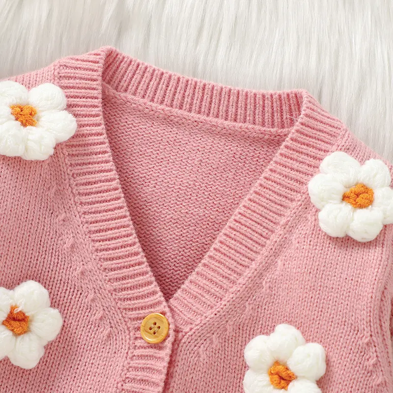 Autumn Newborn Infant Kids Girls Sweaters Clothes Winter Fashion Floral Knitted Toddler V Neck Full Sleeve Knitwear Kids Costume