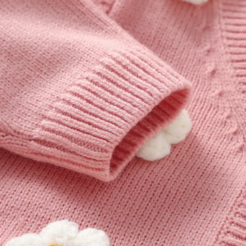 Autumn Newborn Infant Kids Girls Sweaters Clothes Winter Fashion Floral Knitted Toddler V Neck Full Sleeve Knitwear Kids Costume