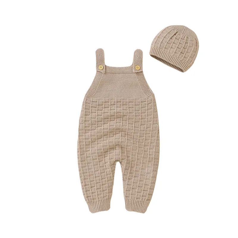 Baby Rompers Clothes Fashion Solid Color Sleeveless Knitted Newborn Boys Girls Jumpsuits Hats Outfits Sets 0-18m Infant Playsuit