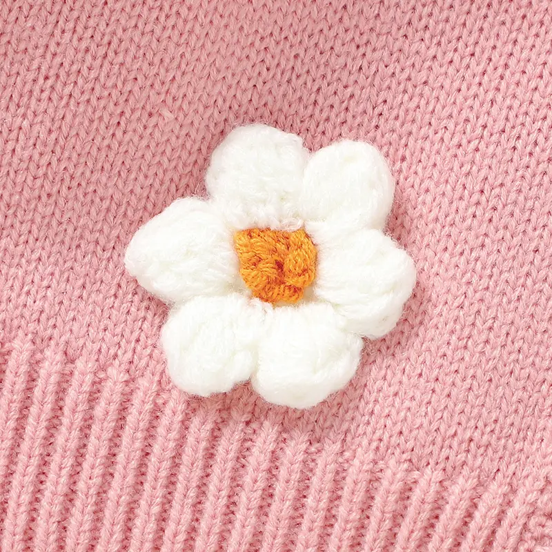 Autumn Newborn Infant Kids Girls Sweaters Clothes Winter Fashion Floral Knitted Toddler V Neck Full Sleeve Knitwear Kids Costume