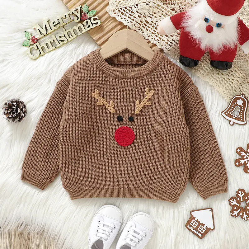 Infantil Baby Sweaters Pullovers Winter Round Neck Full Sleeve Knitting Newborn Boys & Girls Christmas Reindeer Jumpers Costumes