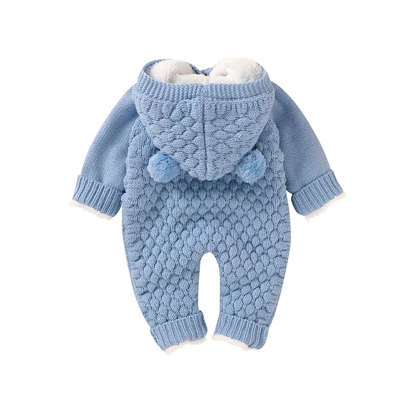 Winter Baby Rompers Clothes Autumn Solid Long Sleeved Knitted Newborn Boys Girls Hooded Jumpsuits Outfits Toddler Knitwear 0-18m