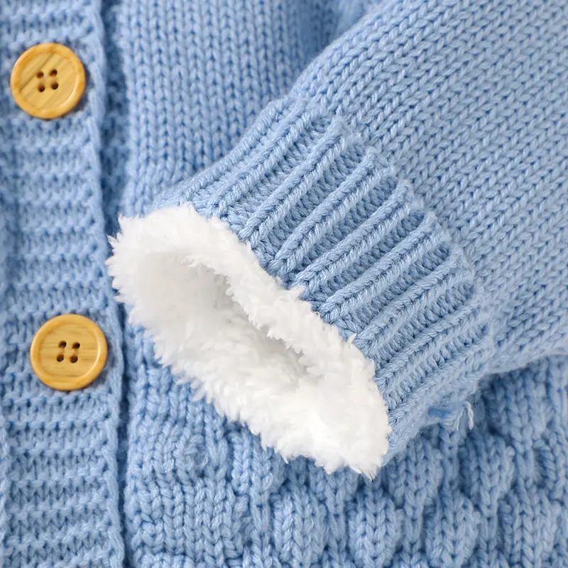 Winter Baby Rompers Clothes Autumn Solid Long Sleeved Knitted Newborn Boys Girls Hooded Jumpsuits Outfits Toddler Knitwear 0-18m